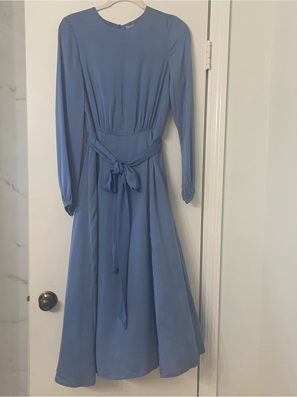 H&M Light Blue Long Sleeve Belted Dress Size 4